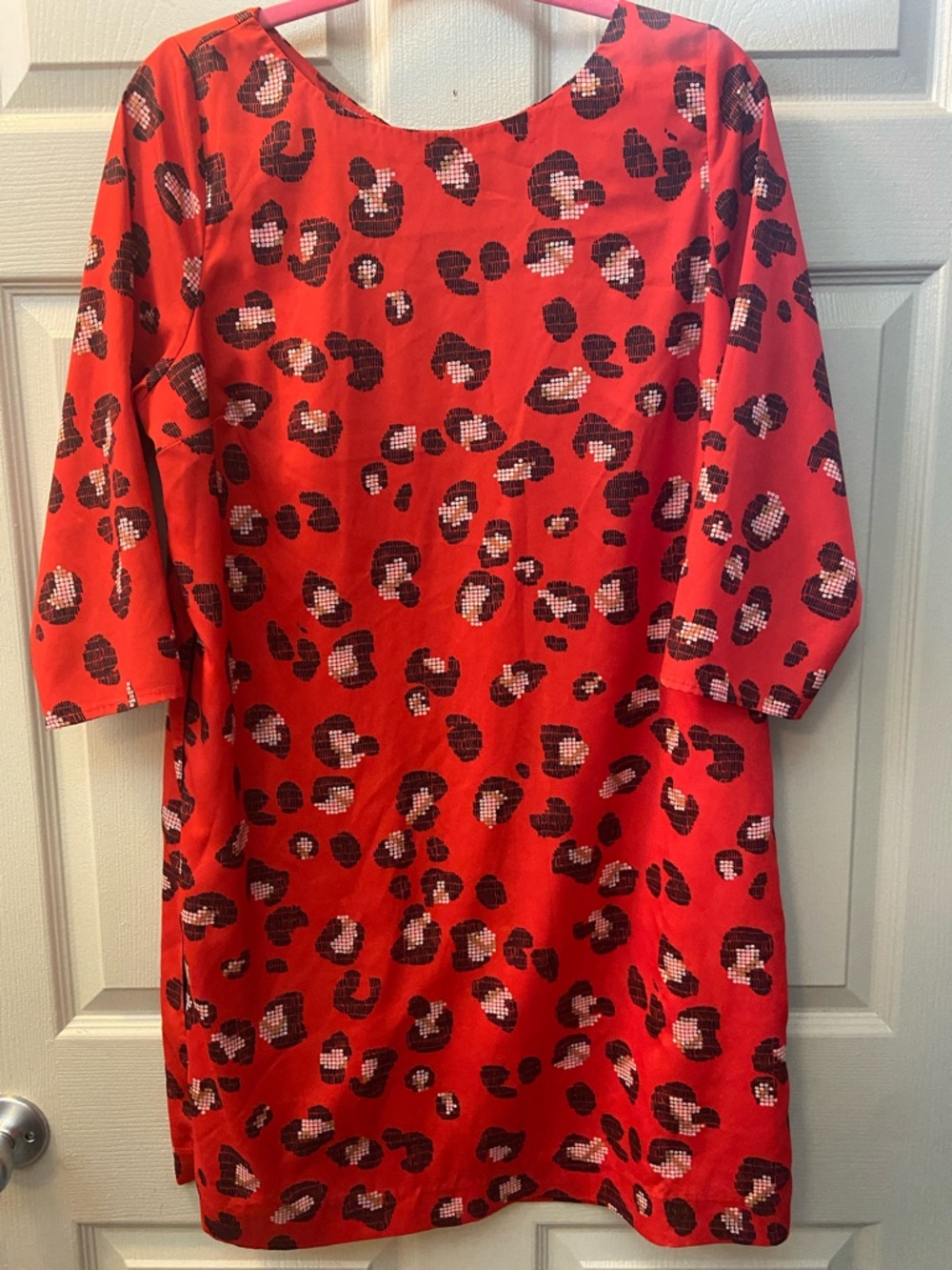 The Limited Shift Dress 3/4 Sleeve Animal Print Red White Black Piping Detail